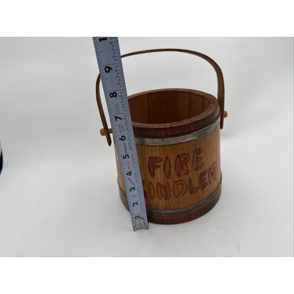 Vintage Handmade Wooden Fire Kindler Bucket Rustic Cabin Fireplace Decor